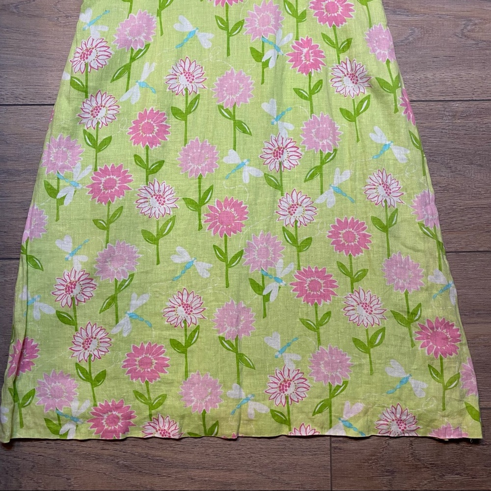 LILLY PULITZER vintage white tag green and pink floral v-neck linen dress 6 - Picture 3 of 10